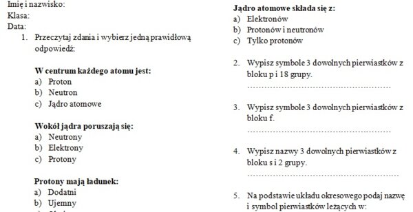 Budowa atomu-sprawdzian