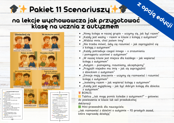 11 Scenariuszy na lekcje wychowawcza jak przygotować klasę na ucznia z autyzmem
