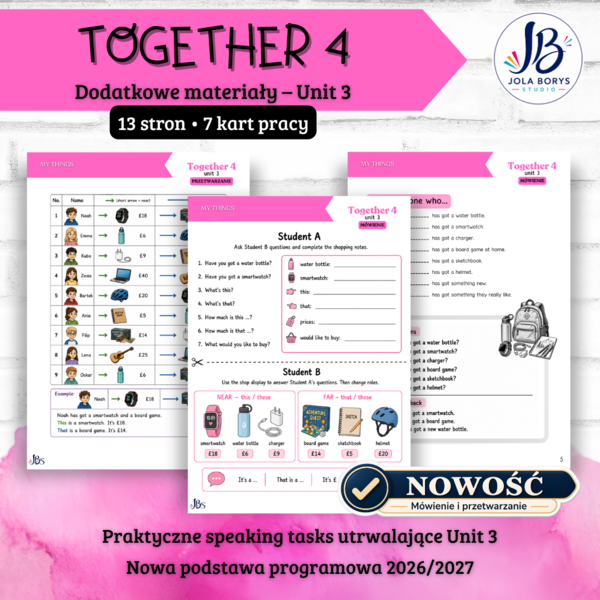 Together 4 Unit 3: Our Things – speaking, mówienie, karty pracy, ćwiczenia, nowa podstawa 2026/2027