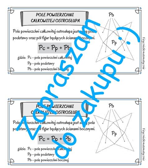 Pole powierzchni ostrosłupa - wklejka do zeszytu dla ucznia