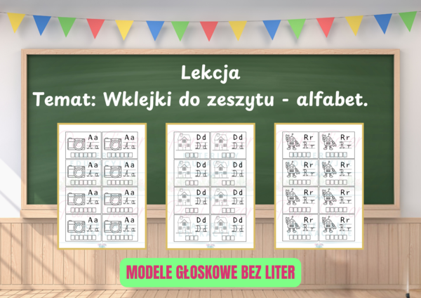 Alfabet - wklejki do zeszytu z modelami głoskowymi