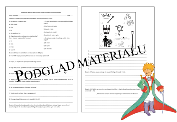 Sprawdzian z lektury Mały Książę + klucz odpowiedzi