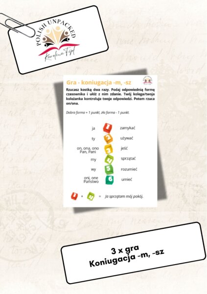 3 x gra koniugacja -m, -sz czasowniki poziom A1, język polski jako obcy