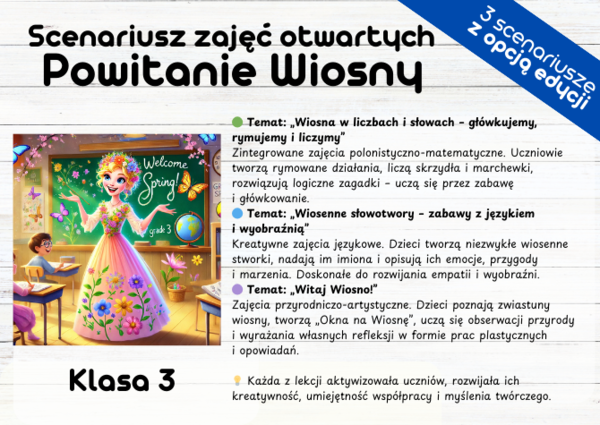 Scenariusz zajęć otwartych Powitanie Wiosny, Wiosna w Klasie - zajęcia z dyrekcją, dyrekcja na zajęciach