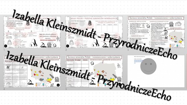 Minizestaw na temat „Skały i surowce mineralne” – sketchnotka + karta pracy w power point + gratisowy link do prezentacji multimedialnej niekomercyjnej wykonanej w genial.ly do indywidualnego pobrania i użycia do celów niekomercyjnych. Geografia 7, „Środ