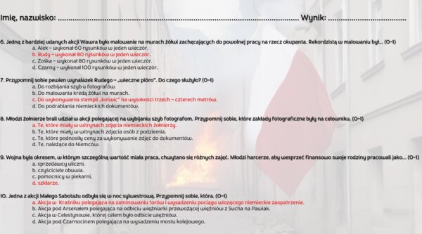 Test z lektury "Kamienie na szaniec".