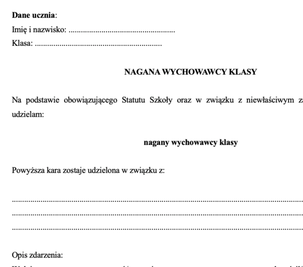 Nagana wychowawcy klasy