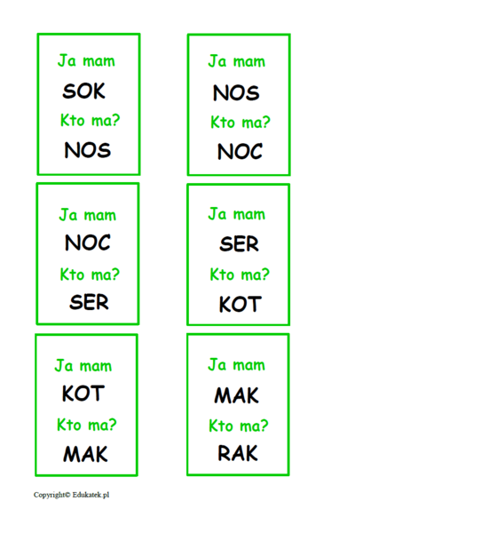 Zestaw kart typu kto ma, ja mam – wyrazy