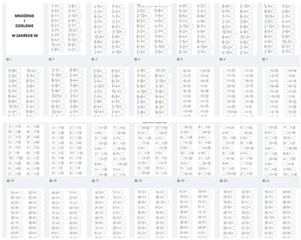 Mnożenie i dzielenie w zakresie 50