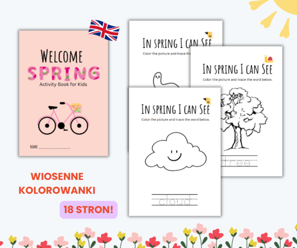 WIOSENNE KOLOROWANKI, SPRING COLORING BOOK, IN ENGLISH, PO ANGIELSKU