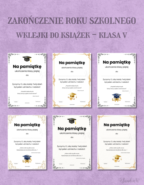 Wklejki do książek na zakończenie roku - klasa 5