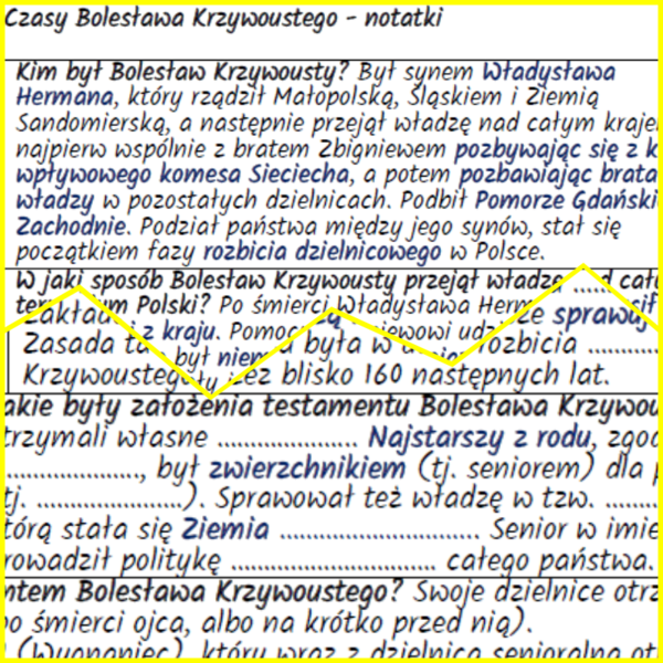 Czasy Bolesława Krzywoustego – notatki i karta pracy