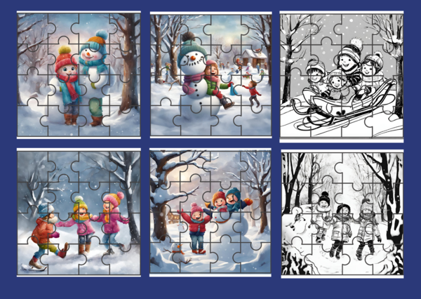 ZIMA- PUZZLE - 8 obrazków - ćwiczenia redakcyjne