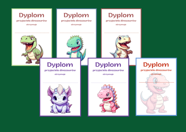 DZIEŃ DINOZAURA – dyplomy – 15 wersji