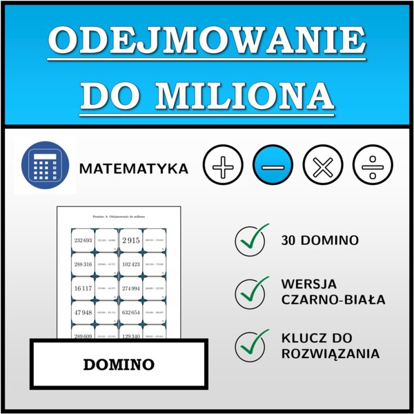 Domino - Odejmowanie do miliona | matematyka