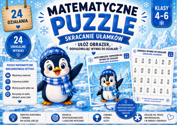 Matematyczne puzzle – skracanie ułamków | klasy 4–6 | PDF