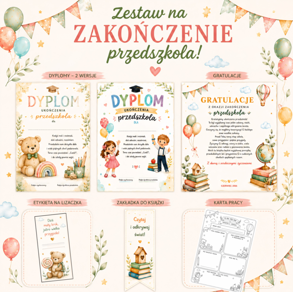 ZAKOŃCZENIE ZERÓWKI - DYPLOMY, ZAKŁADKI, WKŁADKI DO KSIĄŻEK I INNE