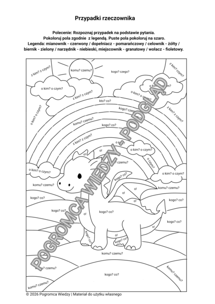Przypadki rzeczownika - karta pracy (klasa 4)