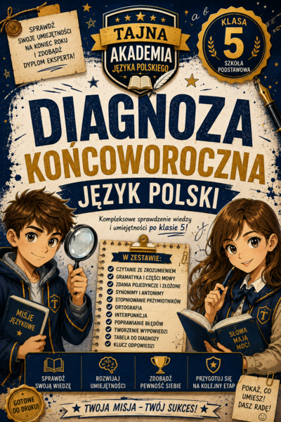 Diagnoza końcoworoczna – język polski klasa 5 | test kompetencji + odpowiedzi + tabela diagnozy