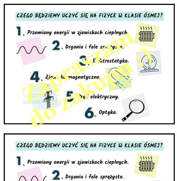 Czego będziemy uczyć się na fizyce w klasie ósmej - wklejka do zeszytu.