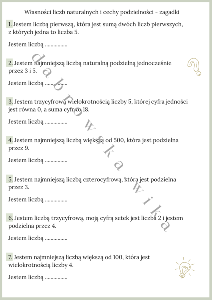 Własności liczb i cechy podzielności - zagadki