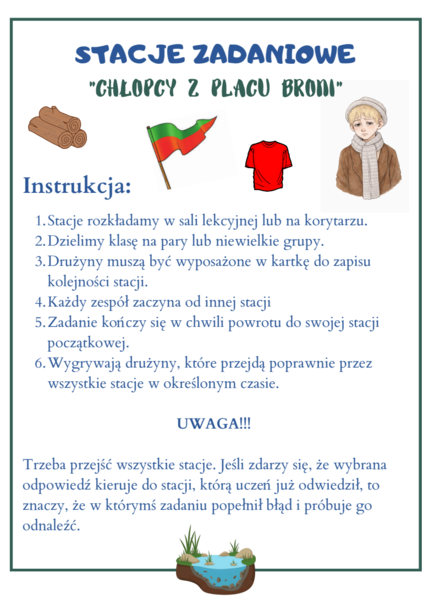 "Chłopcy z Placu Broni" - zapętlone stacje zadaniowe (lekcja w ruchu)