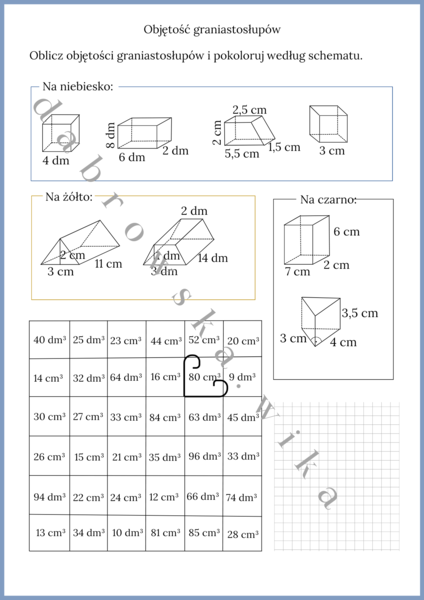 Objętość graniastosłupów - kodowanka