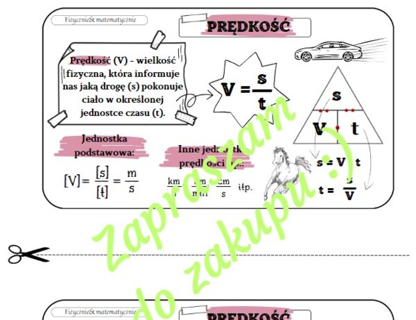Prędkość i jej jednostka - wklejka do zeszytu.