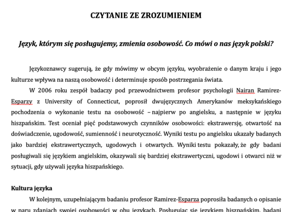 Czytanie ze zrozumieniem - Język, którym się posługujemy, zmienia osobowość. Co mówi o nas język polski?
