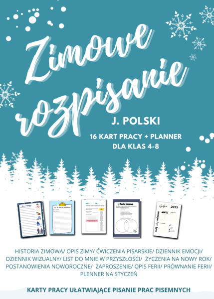 ❄️ Zimowe rozpisanie – język polski dla klas 4–8 🖋️