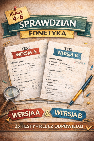 Fonetyka – sprawdzian kl. 4–6 | wersja A i B + klucz odpowiedzi | test