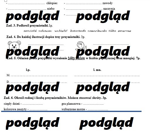 Przymiotnik - kartkówka, sprawdzian dla kl. 4