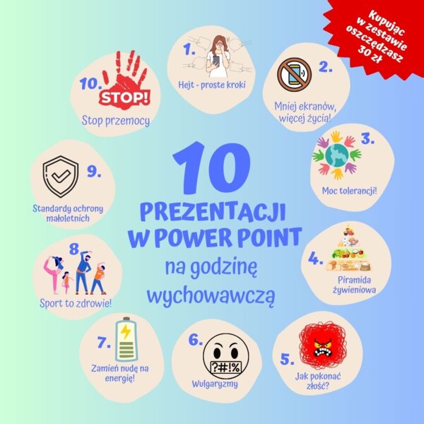 Paczka 10 prezentacji na godzinę wychowawczą w Power Point - W zestawie kupujesz taniej!
