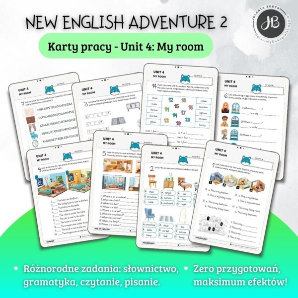 New English Adventure 2 – Unit 4: My room – Karty pracy dla klasy 2
