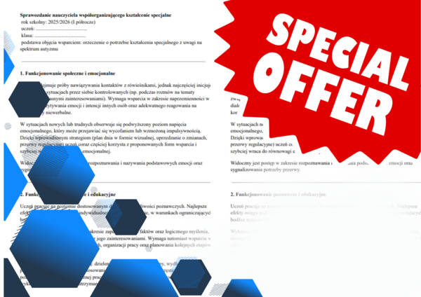 Sprawozdanie Nauczyciela Współorganizującego Kształcenie Specjalne/Wspomagającego Szkoła Podstawowa/Przedszkole