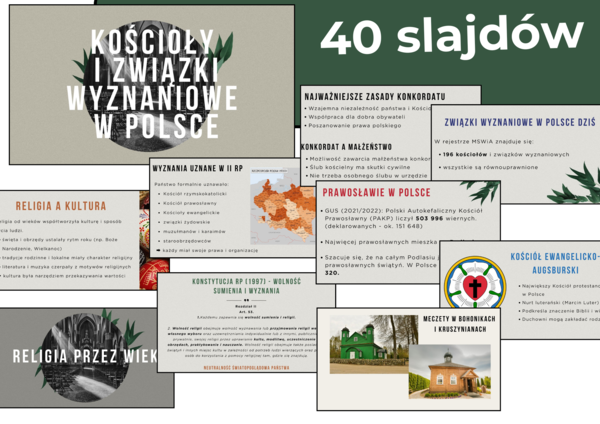 Prezentacja „Kościoły i związki wyznaniowe w Polsce” – gotowe slajdy na lekcję WOS / edukacji obywatelskiej