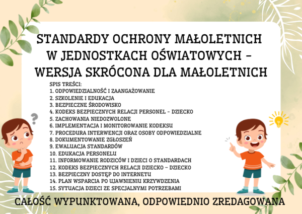 Standardy Ochrony Małoletnich w Jednostkach Oświatowych Wersja Skrócona - 13 stron