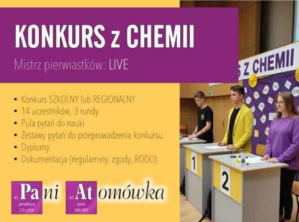 Klasa 7,8. Chemia. Konkurs chemiczny - Mistrz Pierwiastków: LIVE