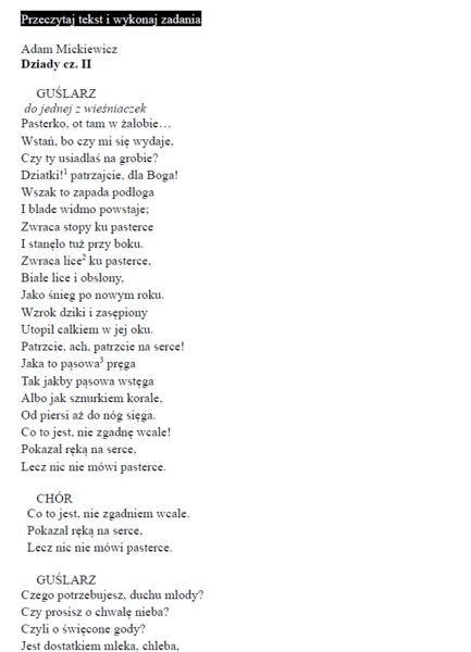 Egzamin ósmoklasisty – Arkusz z języka polskiego „Dziady cz. II” | Pełny test z kluczem odpowiedzi