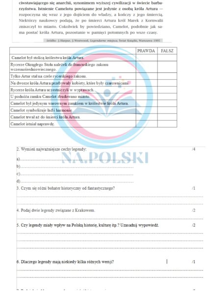 Sprawdzian z legend - kl.6