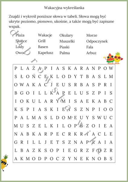 Wakacyjna wykreślanka