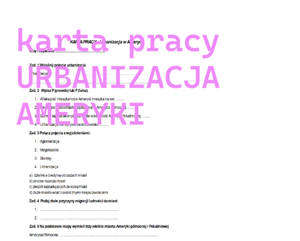 Karta pracy URBANIZACJA W AMERYCE