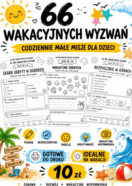 ☀️ 66 kart pracy wakacyjnych wyzwań dla dzieci! ☀️