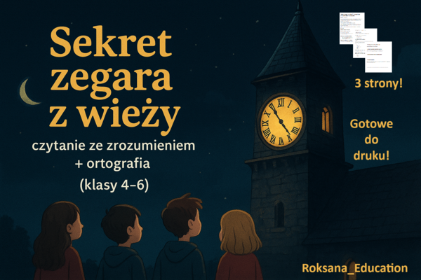 ✨ „Sekret zegara z wieży” – karty pracy do czytania ze zrozumieniem i ortografii (klasy 4–6)