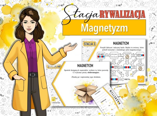 Stacja: RYWALIZACJA! Klasa 8. Fizyka. Magnetyzm. Magnes. Powtórzenie wiadomości. Stacje zadaniowe. Praca grupowa. Zadanie. Gra dydaktyczna. MOC powtórki.