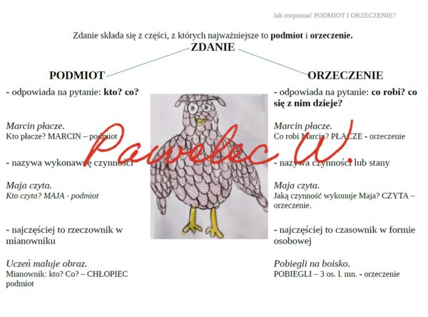 Budowa zdania - podmiot i orzeczenie, plakat