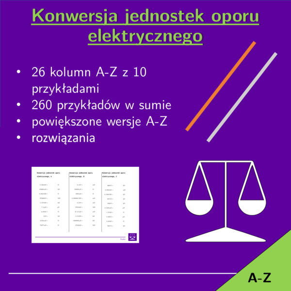 Konwersja jednostek oporu elektrycznego | matematyka | 26 kolumn