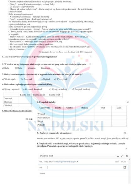 Sprawdzian z jęz. polskiego dla klas 4-6