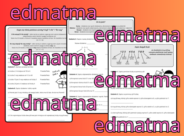 Język matematyki - system dziesiątkowy, proste zadania tekstowe