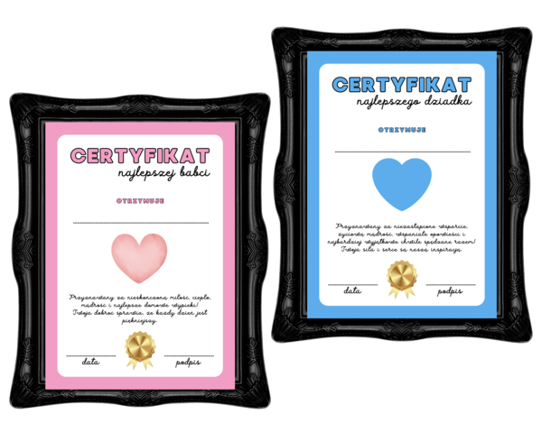 Certyfikat Najlepszej Babci & Certyfikat Najlepszego Dziadka do własnego wypełniania & Druku. Dzień Babci I Dziadka